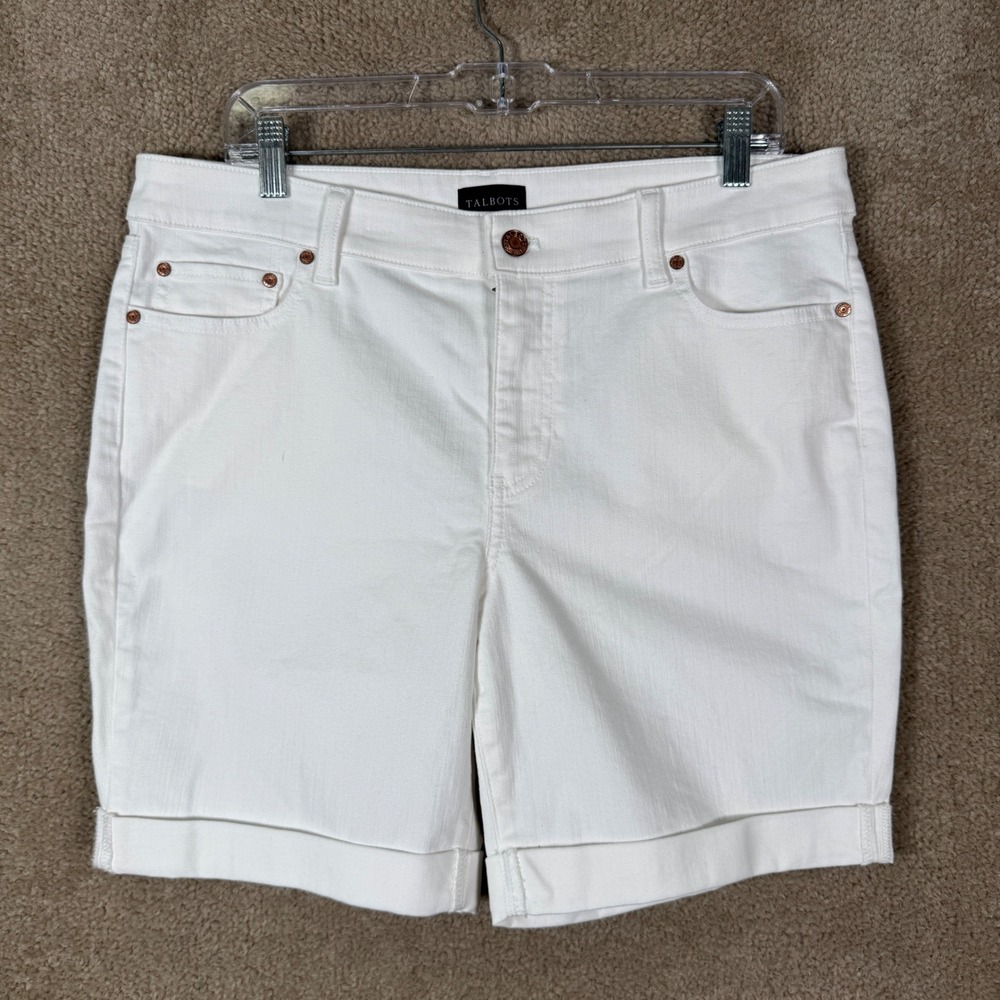 Talbots‎ Girlfriend Denim Jean Shorts Womens 12P White Cuffed Stretch 7.5 Inseam